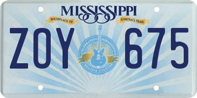 MS license plate ZOY675
