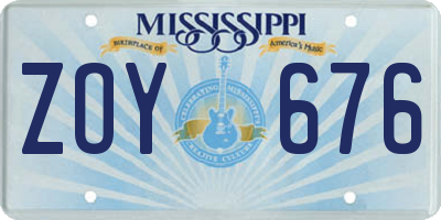 MS license plate ZOY676