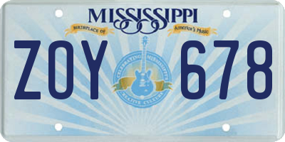 MS license plate ZOY678