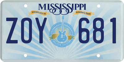 MS license plate ZOY681