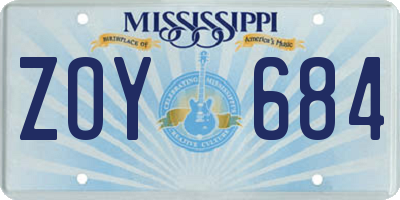 MS license plate ZOY684