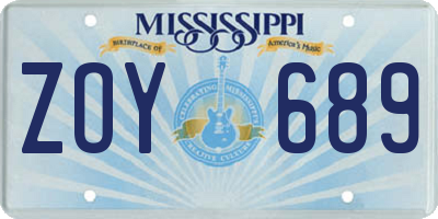 MS license plate ZOY689