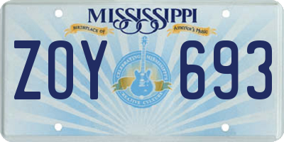 MS license plate ZOY693