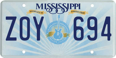 MS license plate ZOY694
