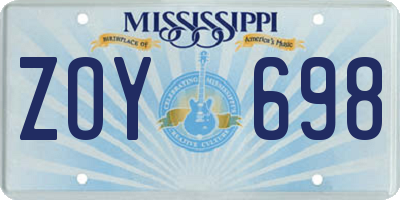 MS license plate ZOY698