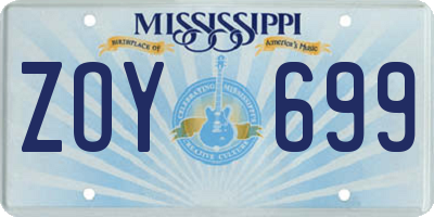 MS license plate ZOY699