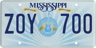 MS license plate ZOY700