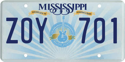 MS license plate ZOY701