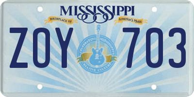 MS license plate ZOY703