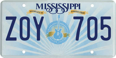 MS license plate ZOY705