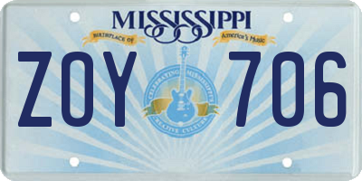 MS license plate ZOY706