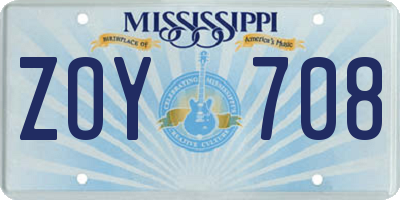 MS license plate ZOY708