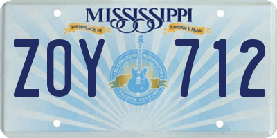 MS license plate ZOY712