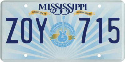 MS license plate ZOY715