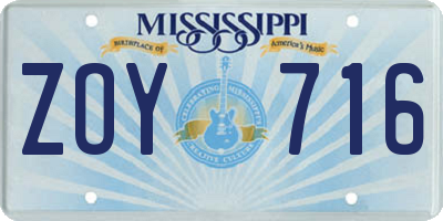 MS license plate ZOY716