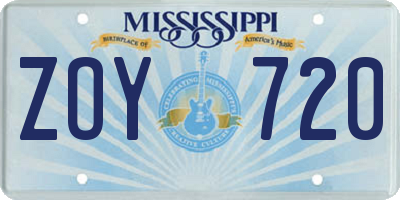 MS license plate ZOY720