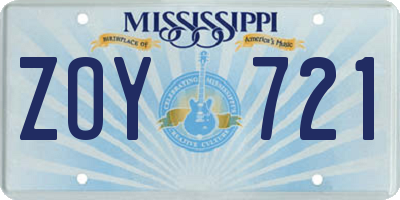 MS license plate ZOY721