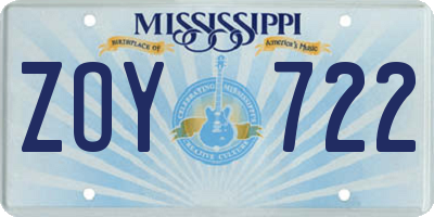 MS license plate ZOY722