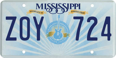 MS license plate ZOY724