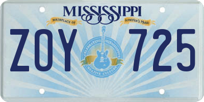 MS license plate ZOY725