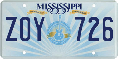 MS license plate ZOY726