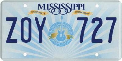 MS license plate ZOY727