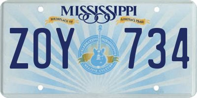 MS license plate ZOY734