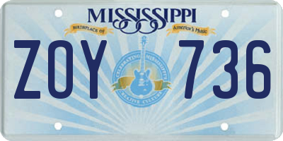 MS license plate ZOY736