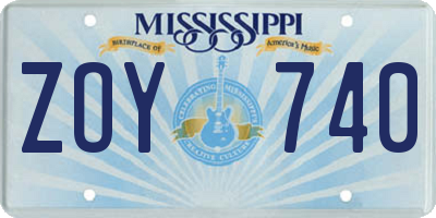 MS license plate ZOY740