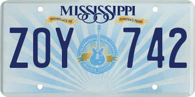 MS license plate ZOY742