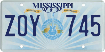 MS license plate ZOY745