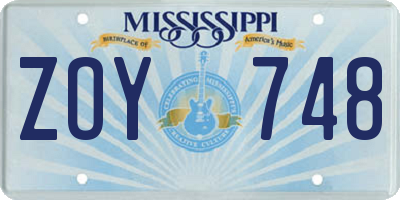 MS license plate ZOY748