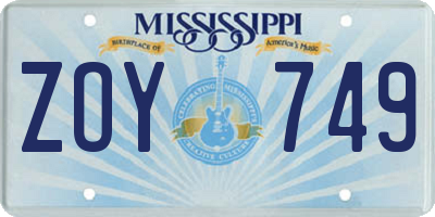MS license plate ZOY749