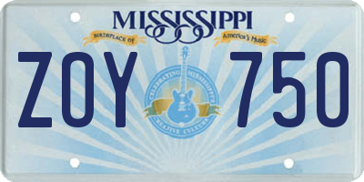 MS license plate ZOY750