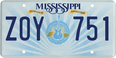 MS license plate ZOY751