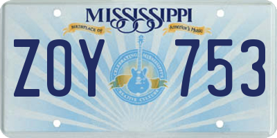 MS license plate ZOY753