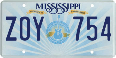MS license plate ZOY754