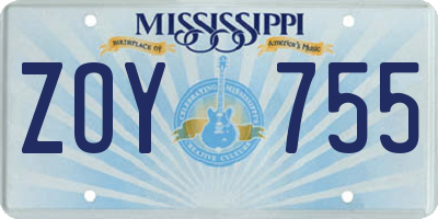 MS license plate ZOY755