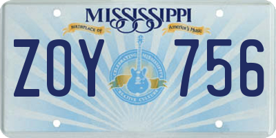 MS license plate ZOY756