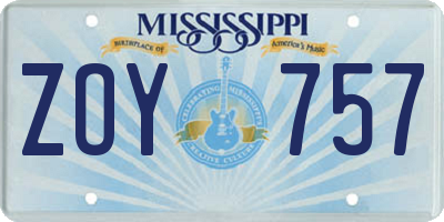 MS license plate ZOY757