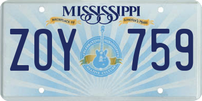 MS license plate ZOY759