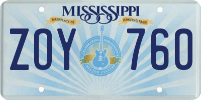 MS license plate ZOY760