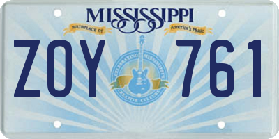 MS license plate ZOY761