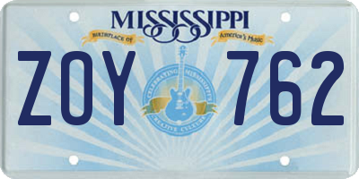 MS license plate ZOY762
