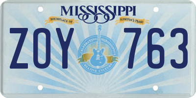 MS license plate ZOY763
