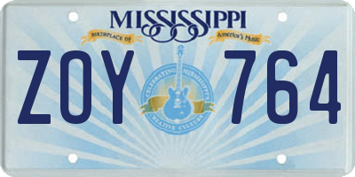 MS license plate ZOY764
