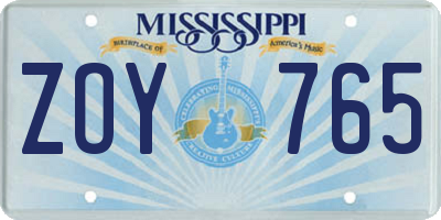 MS license plate ZOY765