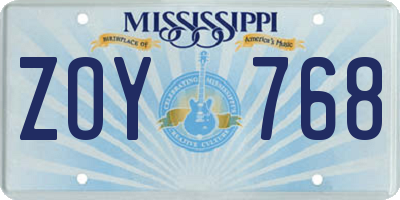 MS license plate ZOY768