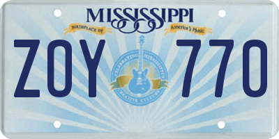 MS license plate ZOY770