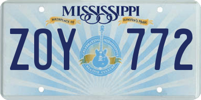 MS license plate ZOY772